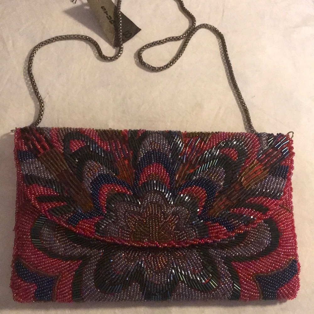 Pink and Blue Crossbody Bag with Intricate Design